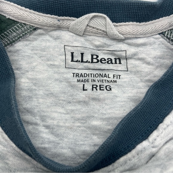 LL Bean Quilted Crew Neck Sweatshirt Mens large Raglan Sweater Gray Blue - Picture 2 of 6